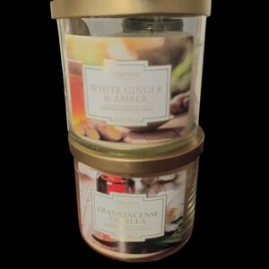 2 White Ginger & Amber Scented Candle by - Gold